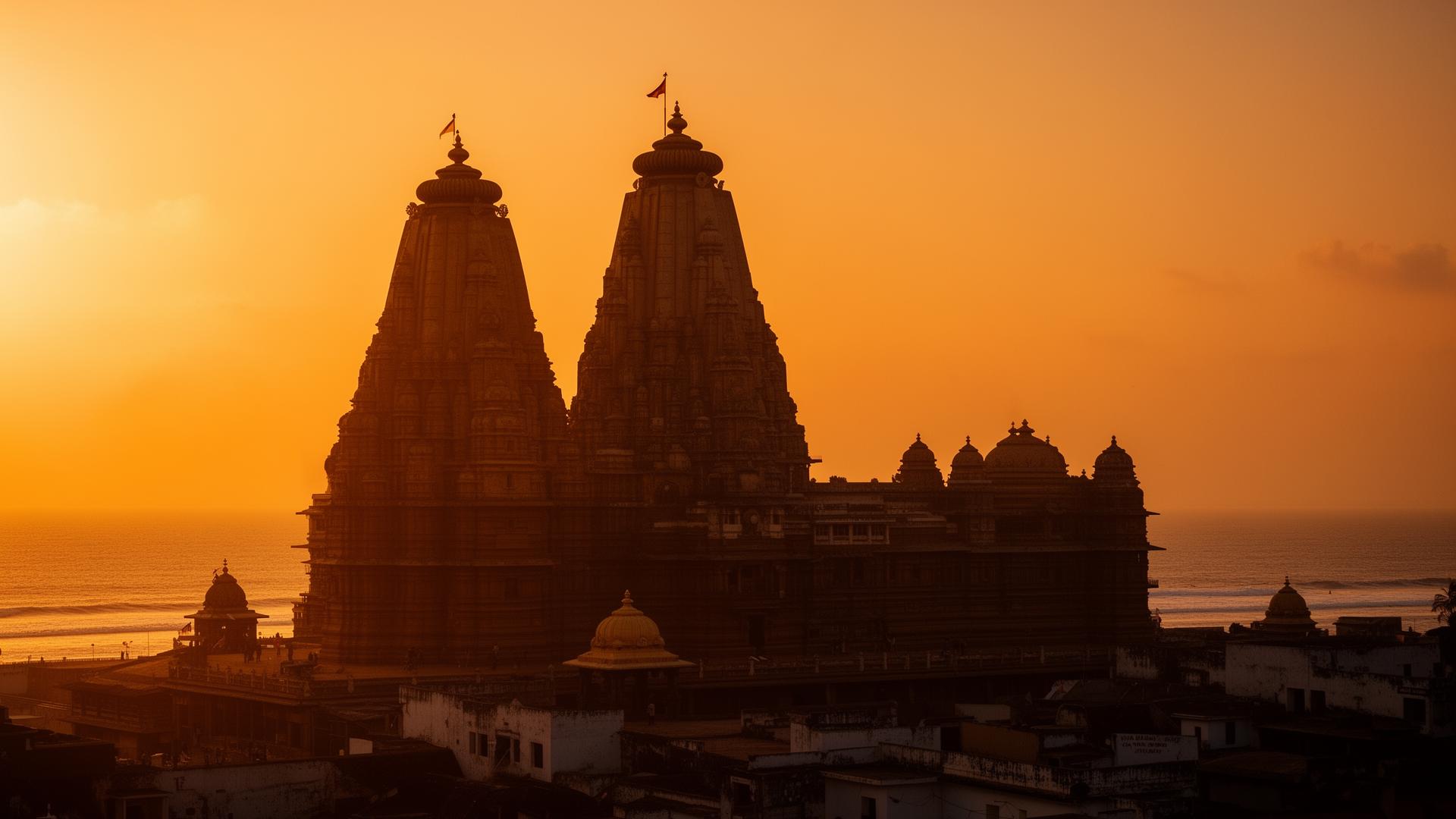Shri Jagannath Temple silhouette at golden hour, Puri, Odisha — the supreme Mrityu Vaikunth